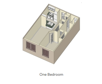 Floor plan for 1 bed, 1 bath, 660 sqft